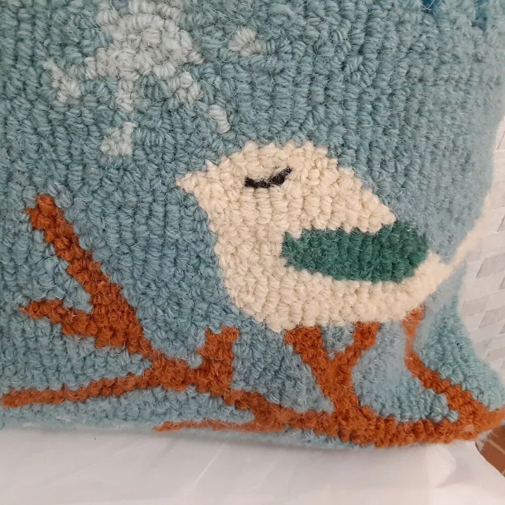 The Company Store Woven Winter 2 Birds Decorative Pillow Unique
